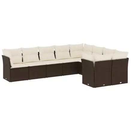 Salon de jardin avec coussins 9 pcs marron résine tressée 2