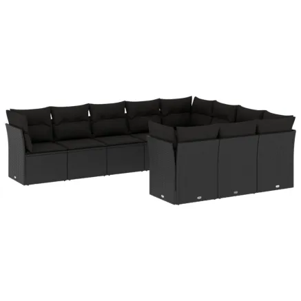 Salon de jardin 10 pcs avec coussins noir résine tressée 2
