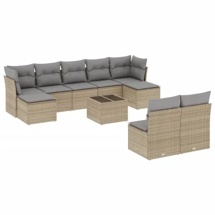 Salon de jardin avec coussins 10 pcs beige résine tressée 2