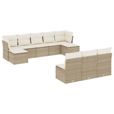 Salon de jardin avec coussins 10 pcs beige résine tressée 2