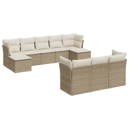 Salon de jardin avec coussins 10 pcs beige résine tressée 2