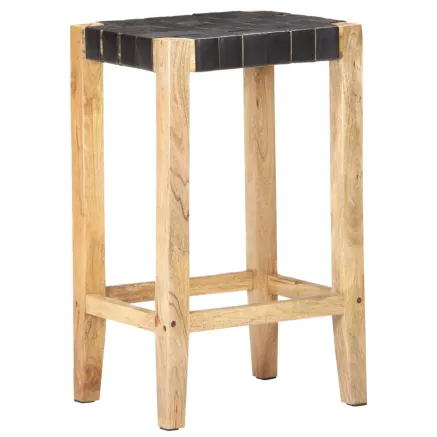 Tabourets de bar lot de 2 noir cuir véritable 75 cm 2
