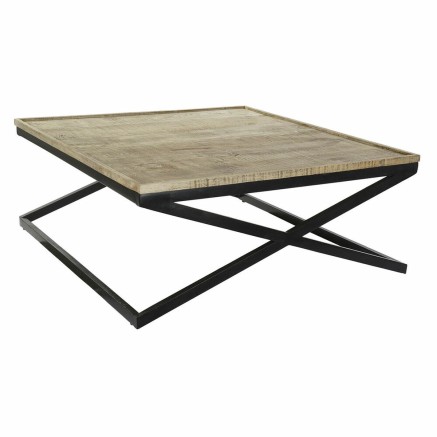 Mesa de Centro DKD Home Decor Negro Natural Madera Metal 120 x 120 x 5
