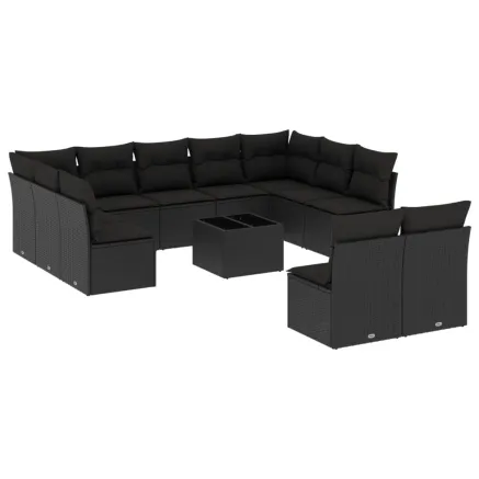 Salon de jardin 12 pcs avec coussins noir résine tressée 2