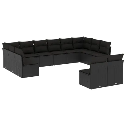 Salon de jardin 12 pcs avec coussins noir résine tressée 2