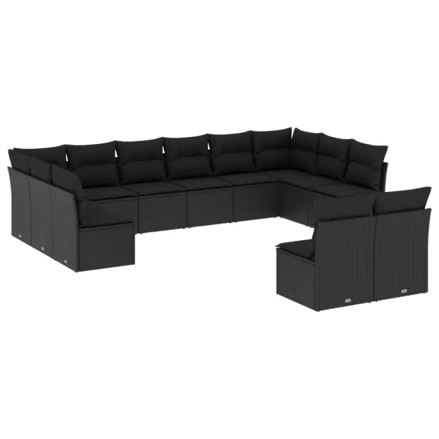Salon de jardin 12 pcs avec coussins noir résine tressée
