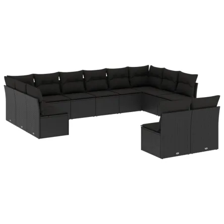 Salon de jardin 12 pcs avec coussins noir résine tressée