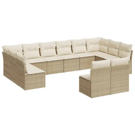 Salon de jardin avec coussins 12 pcs beige résine tressée 2