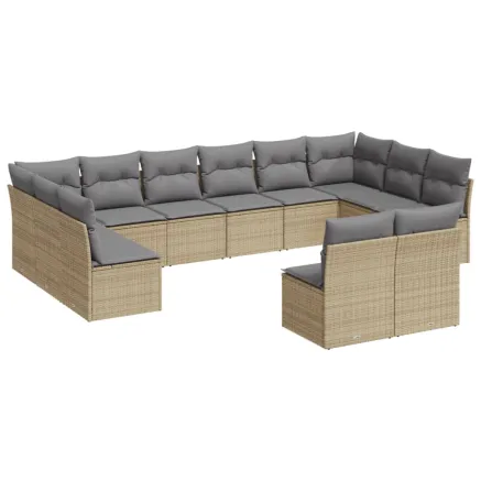 Salon de jardin avec coussins 12 pcs beige résine tressée 2