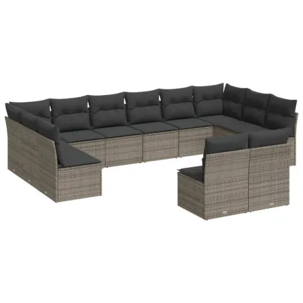 Salon de jardin avec coussins 12 pcs gris résine tressée 2