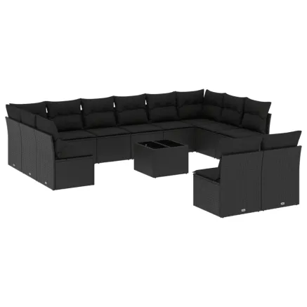 Salon de jardin avec coussins 13 pcs noir résine tressée 2