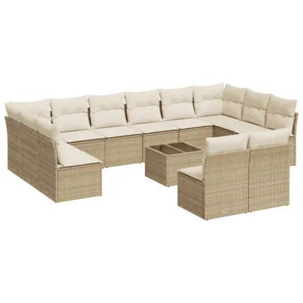 Salon de jardin avec coussins 13 pcs beige résine tressée 2