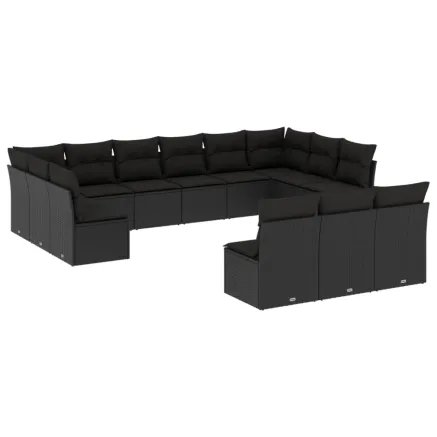 Salon de jardin avec coussins 13 pcs noir résine tressée 2