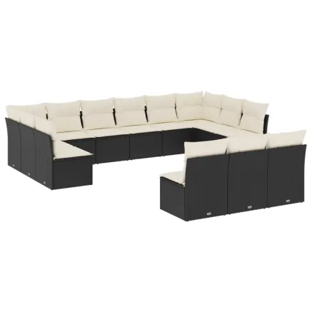 Salon de jardin avec coussins 13 pcs noir résine tressée 2