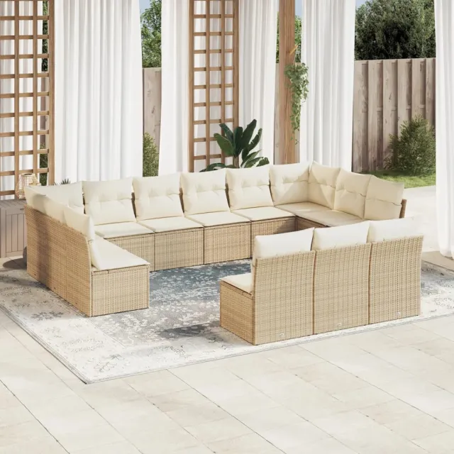 Salon de jardin avec coussins 13 pcs beige résine tressée
