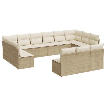 Salon de jardin avec coussins 13 pcs beige résine tressée 2