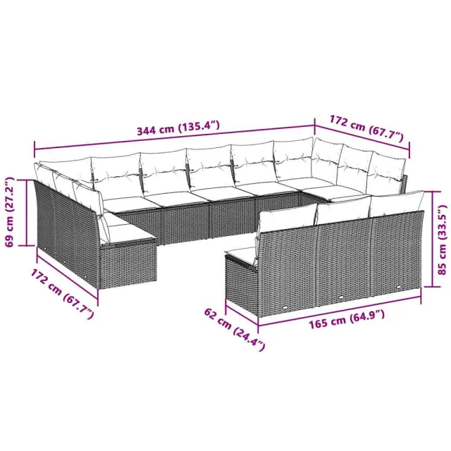 Salon de jardin avec coussins 13 pcs gris clair résine tressée