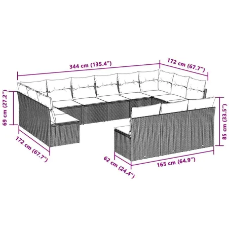 Salon de jardin avec coussins 13 pcs gris clair résine tressée