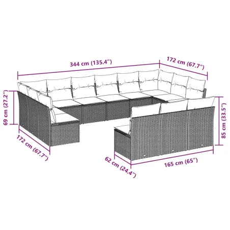 Salon de jardin avec coussins 13 pcs marron résine tressée