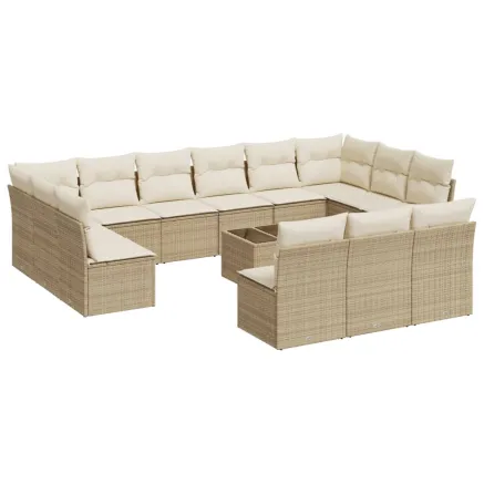 Salon de jardin avec coussins 14 pcs beige résine tressée 2