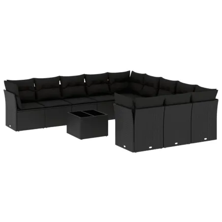Salon de jardin 12 pcs avec coussins noir résine tressée 2