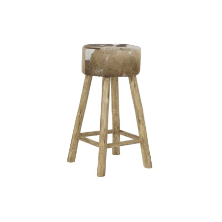 Taburete DKD Home Decor Blanco Marrón Natural Piel Madera 42 x 42 x 7