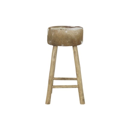 Taburete DKD Home Decor Blanco Marrón Natural Piel Madera 42 x 42 x 7 2