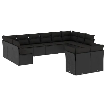 Salon de jardin 12 pcs avec coussins noir résine tressée 2