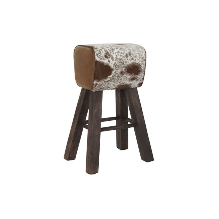 Taburete DKD Home Decor Blanco Marrón Negro Piel Madera 50 x 35 x 75