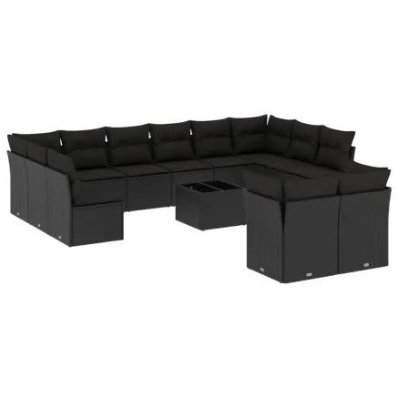 Salon de jardin avec coussins 13 pcs noir résine tressée 2