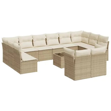 Salon de jardin avec coussins 13 pcs beige résine tressée 2