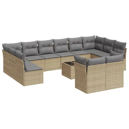 Salon de jardin avec coussins 13 pcs beige résine tressée 2