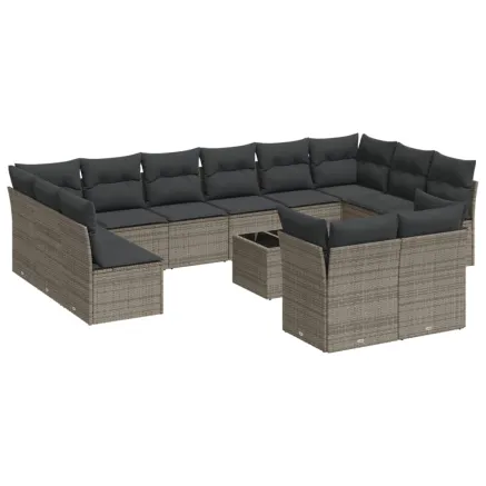 Salon de jardin avec coussins 13 pcs gris résine tressée 2