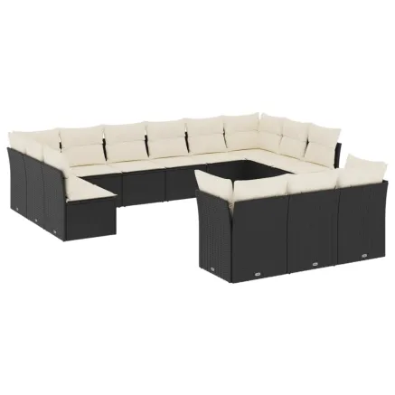 Salon de jardin avec coussins 13 pcs noir résine tressée 2