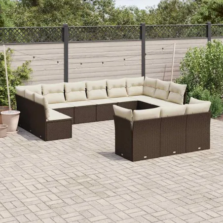 Salon de jardin avec coussins 13 pcs marron résine tressée