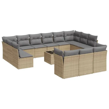 Salon de jardin avec coussins 14 pcs beige résine tressée 2