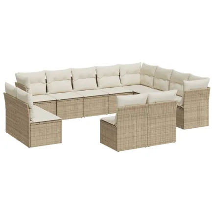 Salon de jardin avec coussins 12 pcs beige résine tressée 2