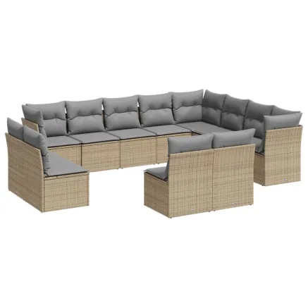 Salon de jardin avec coussins 12 pcs beige résine tressée 2