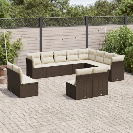 Salon de jardin avec coussins 12 pcs marron résine tressée