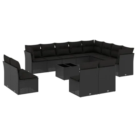 Salon de jardin avec coussins 13 pcs noir résine tressée 2