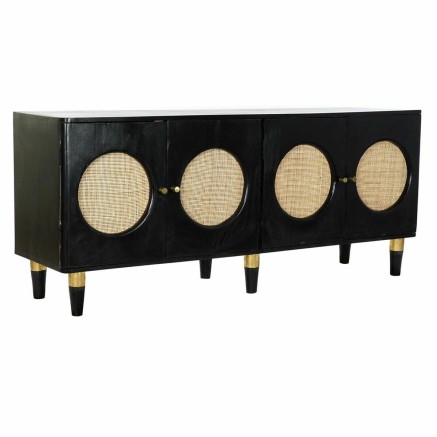 Sideboard DKD Home Decor  Black Natural Rattan Mango wood 150 x 40 x 6