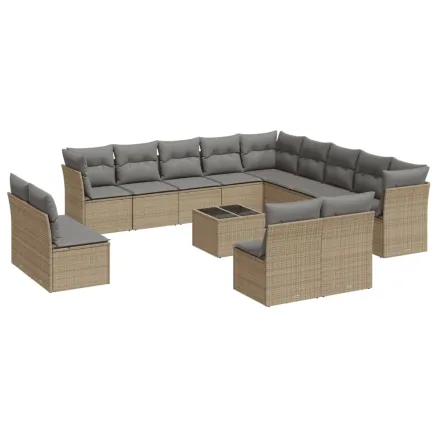Salon de jardin avec coussins 14 pcs beige résine tressée 2
