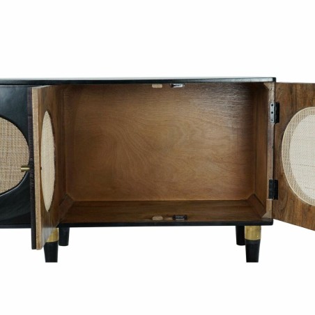 Sideboard DKD Home Decor  Black Natural Rattan Mango wood 150 x 40 x 6