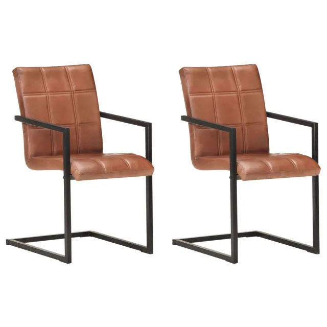 Chaises à manger cantilever lot de 2 marron cuir véritable