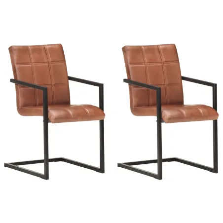 Chaises à manger cantilever lot de 2 marron cuir véritable
