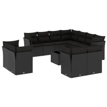Salon de jardin 12 pcs avec coussins noir résine tressée 2