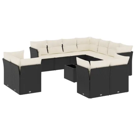 Salon de jardin 12 pcs avec coussins noir résine tressée 2