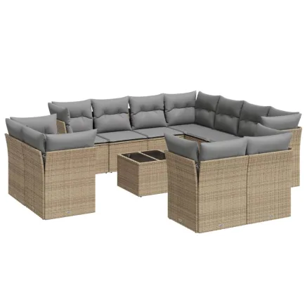 Salon de jardin avec coussins 12 pcs beige résine tressée 2