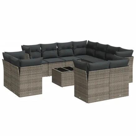 Salon de jardin avec coussins 12 pcs gris résine tressée 2
