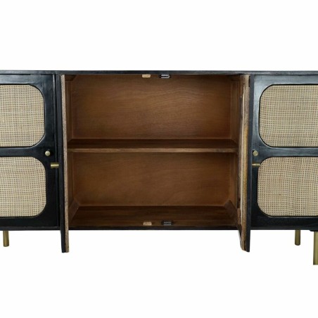 Credenza DKD Home Decor Nero Dorato Naturale Rattan Legno di mango 150